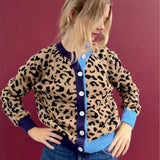 KYLETHOMASW  -  Leopard Print Cardigan Autumn O Neck Long Sleeve Button Down Sweater American Retro Streetwear Y2k Knitwear Coat Women Outwear
