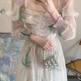 KYLETHOMASW  -  Chiffon Dresses Women Puff Sleeve Spring Summer Print Floral Vestidos Mujer French Style Vintage Sweet Long Dress