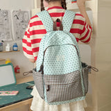 KYLETHOMASW  -  Cute Patchwork Student Book Backpack Ladies Lace Bow Decor Multi Pocket Daily Travel Shoulder Bag Women Fashion Back Packs