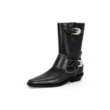 KYLETHOMASW  -  Women Boots Autumn Winter Plush Warm Mid Calf Boots Chelsea Ladies Shoes Fashion Square Toe Metal Buckle Women's Short Boots