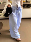 KYLETHOMASW  -  Korean Chic Summer Age Reducing Temperament Elastic Waist Drawstring Loose Versatile Striped Casual Pants Floor Women