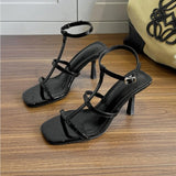 KYLETHOMASW  -  High-heeled Sandals Women's Versatile Ice-through Nude One-word Strap Sandals Summer Square-heeled High Heels Women