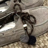 KYLETHOMASW  -  Spring Autumn Round Toe Women Loafers New Cow Suede Lace Up Flat Shoes Casual Versatile Doudou Shoes Soft Soled Lady Shoes