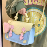 KYLETHOMASW  -  Sweet Cute Color Block Handbag Women JK Academy Style Square Leather Shoulder Bag Ladies Fashion Minimalist Kawaii Messenger Bag
