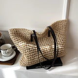 Kylethomasw -  Summer Straw Bag Women Large Capacity Handle Bag Handmade Woven Handbag Bohemia Vacation Rattan Beach Bag Shopping bag tote bag