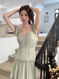 KYLETHOMASW  -  Summer Solid Fairy Dress for Women Y2K Slim V Neck A-Line Long Cake Dress Birthday Evening Party Holiday Chic Vestidos Fashion