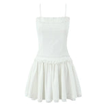 KYLETHOMASW  -  Sexy Beige White Lace Spliced Sling Dress Women Low waist A-line Summer Short Dresses Holiday Party  Robe Cotton