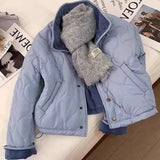 KYLETHOMASW  -  Corduroy Parka Women Fashion Patchwork Puffer Jacket Winter Korean Down Coats Long Sleeve Casual Cotton Padded Outerwears