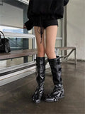 KYLETHOMASW  -  Flower Bow Tie Tied Long Boots with Thick Sole for Slimming Effect, Tall Tube Boots, Street Motorcycle Style Boots