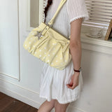 KYLETHOMASW  -  Women's Small Polka Dot Ruched Bow Shoulder Bag Sweet Retro Aesthetic Daily Dating Shopping Underarm Bag New Trend Handbags