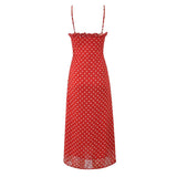 KYLETHOMASW  -  Holiday Summer Dresses Women Ruffle O Neck Sleeveless A-line Midi Polka Dot Red Dress Spaghetti Straps Robe