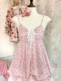 KYLETHOMASW  -  Summer Floral Lace Vintage Fairy 2 Piece Sets Woman Sweet Sleeveless High Waist Elegant Dress Suit Female Korean Fashion