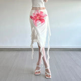 KYLETHOMASW  -  Fashionable Hot Girl Ruffled Mesh Skirt Women's Irregular Ribbon Slim Fit Hip-covering Mid-Length