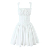 KYLETHOMASW  -  Pretty Girl Summer White Tank Mini Dress Women Elegant Square Neck Sleeveless Dresses Short Holiday Robe Cotton Vestidos