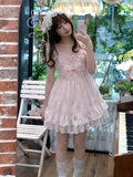 KYLETHOMASW  -  Summer New Girlish Sweet Lace Blouse Cute Bow Slim Kawaii Sling Dress Two-piece Set Women's Japanese Cute Cake Dresses Suit