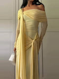 KYLETHOMASW  -  Yellow Crepe Evening Dress Off The Shoulder Mermaid Formal Occasion Pleat Prom Party Gowns Customized Female Robe 2025