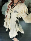 Kylethomasw Y2k Aesthetic Lace Shirt E-girl Ruffle Irregular Goth Embroidery Blouses with Bow Fairycore Grunge Lolita Style Clothes