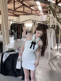 KYLTHOMASW  -  Sweet Hot Girl White Sleeveless Halter Neck Dress Women's Summer Pure Sexy Bow Wrapped Short Dress Fashion Female Clothes