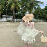 KYLETHOMASW  -  Sexy Sheer Cover-up and Mini Skirt Two-piece Set Women Sweet Elegant Slim Fit Summer Beach Vacation Outfit
