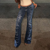 KYLETHOMASW  -  Women High Waist Rhinestone Printed Flare Jeans Slim Fit Stretch Denim Micro Flare Long Trousers Streetwear Y2K Casual Pants