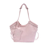 KYLETHOMASW  -  Vintage Lace Up Side Tote Bag Crinkled Faux Leather Shoulder Bag With Daisy Mini Zipper Pouch Large Daily Commuter Bag For Women