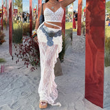 KYLETHOMASW  -  Music Festival Sexy Skirt For Women Vacation Semi-sheer Ruffle Lace Maxi Skirt Bohemian Y2K Club Outfit Spring Summer