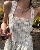 KYLETHOMASW  -  Korean Niche Layered Neck Hanging Plaid Vest Dress Women Summer New Retro Age Reducing Short Dresses