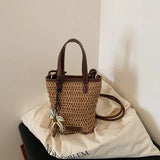 KYLETHOMASW  -  Women Mini Straw Woven Bucket Bag New Trend Summer Beach Crossbody Bags Female Cute Travel Fashion Handbags and Purses