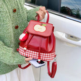 KYLETHOMASW  -  Apple Embroidery Bag Plaid Mochila Cute Cartoon Mochilas Mujer Drawstring Backpacks Student Backpack Portable Bags for Woman