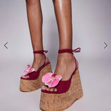 KYLETHOMASW  -  European and American Women's Summer New Niche Design Cross Tie Slope and Roman Fashion Plus Thick Soled Floral Sandals