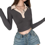 Kylethomasw  Casual Basic Knit Korean Clothes Long Sleeve Crop Tops Skinny Autumn T Shirt Women  T Shirt Femme été Grande Taille