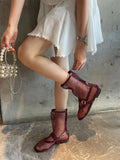 KYLETHOMASW  -  Woman Summer Ankle Boots Burgundy Mesh Flat Shoes Porosity Round Toe Low Heels Ladies Shoes White Flats Size 43 Botas Feminino