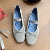 KYLETHOMASW  -  Sweet Butterfly Knot Stripe Design Mary Jane Shoes Women Comfortable Suede Elastic Band Casual Flats Elegant Brand Designer Shoe