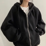 KYLETHOMASW  -  Solid Color Women's Hoodie Jacket Retro Sweatshirt Thick Warm Winter Loose Fit Long Sleeve Top Casual Coat Daily Outerwear
