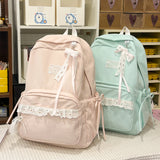 KYLETHOMASW  -  Women's Nylon Lace Bow Backpack Sweet Fresh Aesthetic Daily School Casual Book Bags New Fashion Student Back Packs