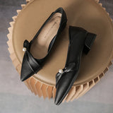 KYLETHOMASW  -  spring leather bow band flat shoes woman pointed toe pearl decoration slip on loafers two wears pleated ballet flats for women