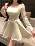 KYLETHOMASW  -  Women Elegant Chic Satin Mini Dress Spring Summer Casual A-Line Solid Party Evening Clothes Female Long Sleeve Vestidos New