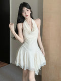 KYLETHOMASW  -  Fairycore Halter Sleeveless Party Dress Summer Sexy High Waist Backless Slim Fit  A-line Mini Dresses Gentle Fashionドレス