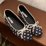 KYLETHOMASW  -  Polka Dot Butterfly-Knot Ballet Flats Women Round Toe Shallow Comfort Casual Dress Shoes Female Satin Elegant Footwear Women