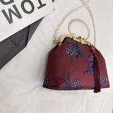 KYLETHOMASW  -  Handbag with Floral Print Gold Ring Handle with Rhinestones & Pearl Chain Tassel Decor Women's Evening Clutch Purse