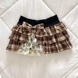 KYLETHOMASW  -  New Vintage American Y2k Aesthetic High Waist Skirt Spliced Lace Tierd High Street Cake Jupe Fashion Bow Constrast Color Skirts