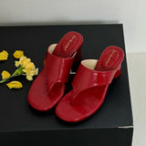 KYLETHOMASW  -  Red Footwear Fashion Round Heels Ladies Slippers Female Flip flops Elegant Women Heeled Slippers Sandals Slides Shoes Pumps