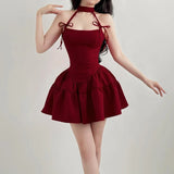 KYLETHOMASW  -  Christmas Party A-line Sleeveless Dress Red Black Kawaii Bow Halter Ball Gown Princess Dresses Kawaii Lolita Korean