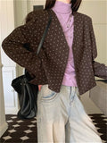 KYLETHOMASW  -  2024 Office Lady Coats New Woolen Chic Elegant Women Autumn Polka Dots Slim High Street Casual Work Wear V-Neck