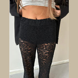 KYLETHOMASW  -  Women Sexy Sheer Black Lace Pants Chic Versatile Wide-leg  Long Trousers New Fashion Flared Pant Outfit Y2k High Streetwear