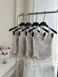 Kylethomasw  Casual Tide Tank Tops Summer Sleeveless Grey Women Diamonds Camisole Clubwear Sexy Simple Cozy Vest Off Shoulder Gyaru Grunge