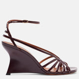 KYLETHOMASW  -  Narrow Band Wedges Leather Sandals Sexy Square Toe Corss Tied Back Straps Customized New Arrivals Fashion Women Modern Shoes