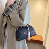 KYLETHOMASW  -  Handbag with Floral Print Gold Ring Handle with Rhinestones & Pearl Chain Tassel Decor Women's Evening Clutch Purse