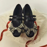KYLETHOMASW  -  Women's Mary Jane Shoes Exquisite Rhinestone Bow Casual Shoes for Woman Fashion Lolita Flat Shoe Designer Shoes Zapatos De Mujer