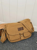 KYLETHOMASW  -  Multi-Pocket Canvas Shoulder Bag For Women, Retro Literary Style Cloth Bag, Trendy Unisex Simple Style Bag, School Crossbody Bag